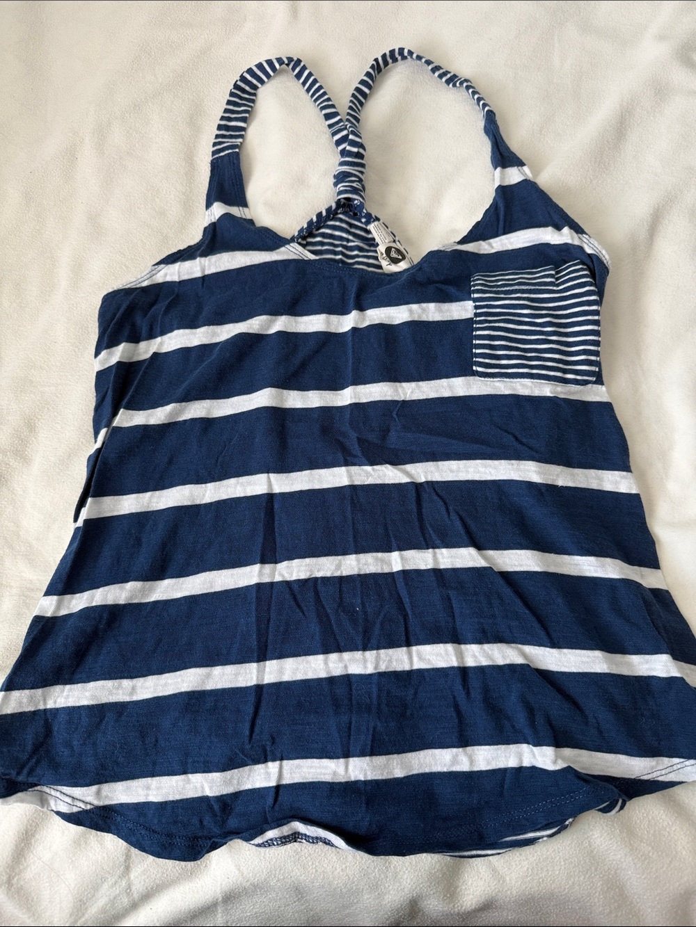 Roxy Navy and White Striped Racerback Tank Top